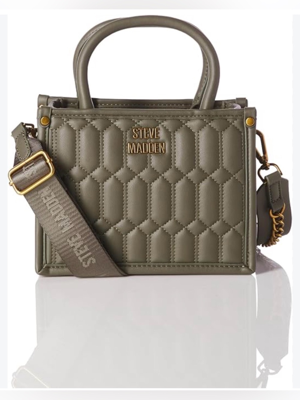 Steve Madden Quilted Olive Satchel with Branded Strap